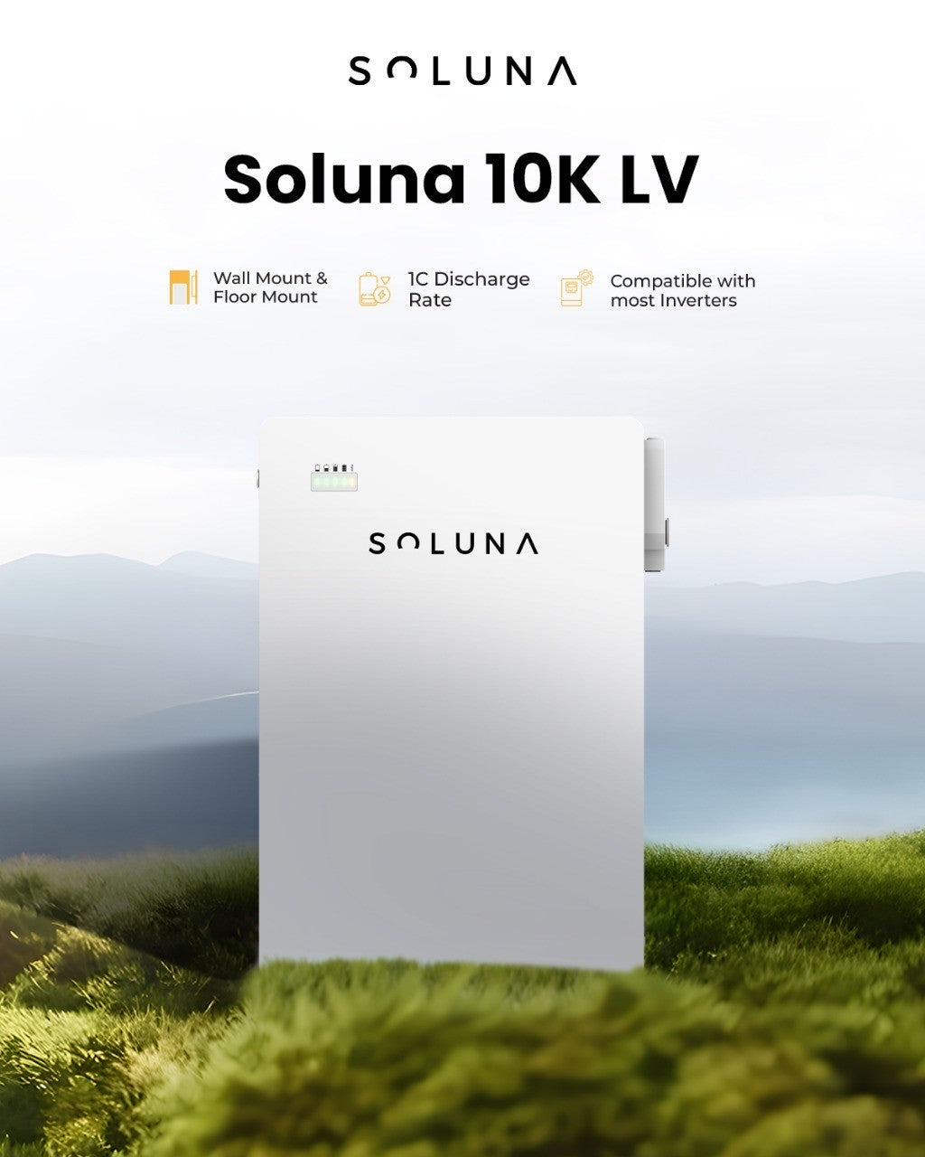 Soluna 10kWh Low Voltage (LV) IP65 Lithium Battery – 10 Years Replacement Warranty