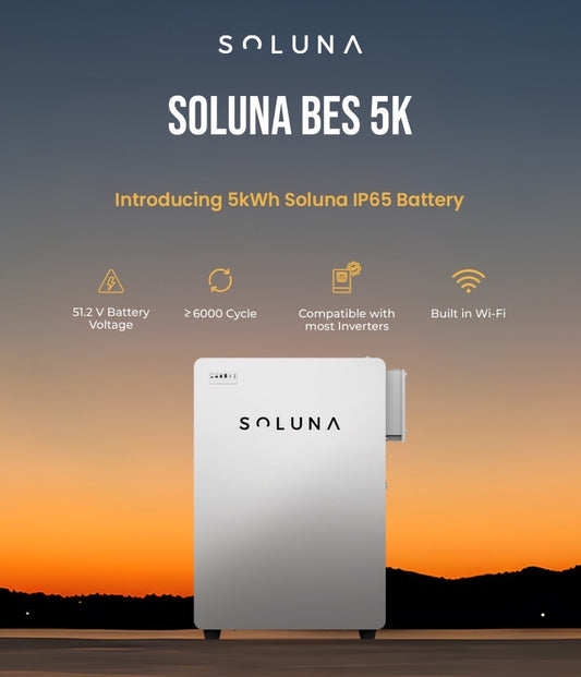 Soluna 5kWh Low Voltage (LV) IP65 Lithium Battery – 7 Years Replacement Warranty